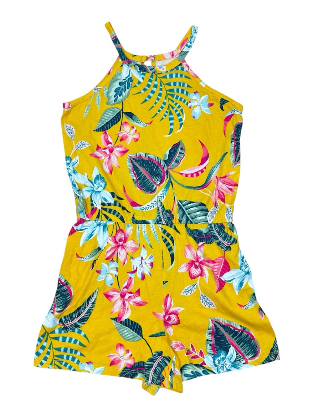 Old Navy Yellow Floral Halter Sleeveless Romper